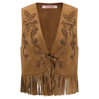 【李宣美 王子璇同款】ORA GENESIS2025年冬季仿麂皮绳绣马甲