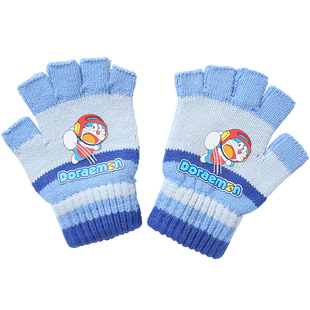 哆啦A梦宝宝手套冬季男童女童半指手套秋冬保暖儿童五指手套棉