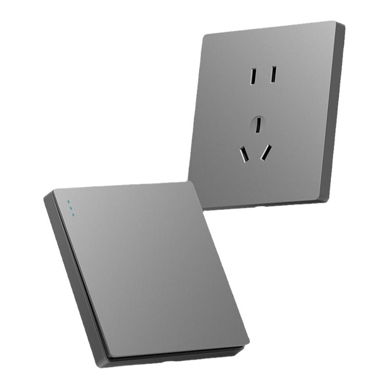 国际电工家用墙壁暗装灰色86型一开双控开关五孔插座面板16a空调