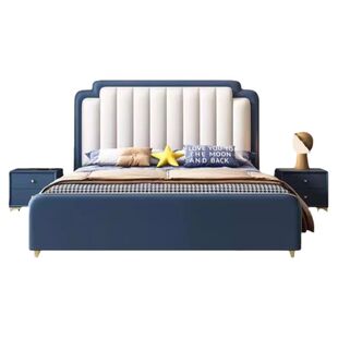 儿童床男孩美式真皮床齐边单人床1.2米小户型小孩卧室软包储物床