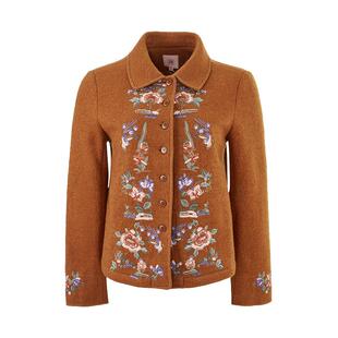 渔牌女装毛呢外套女2024新款羊毛呢料国风绣花休闲短外套FGGD3217