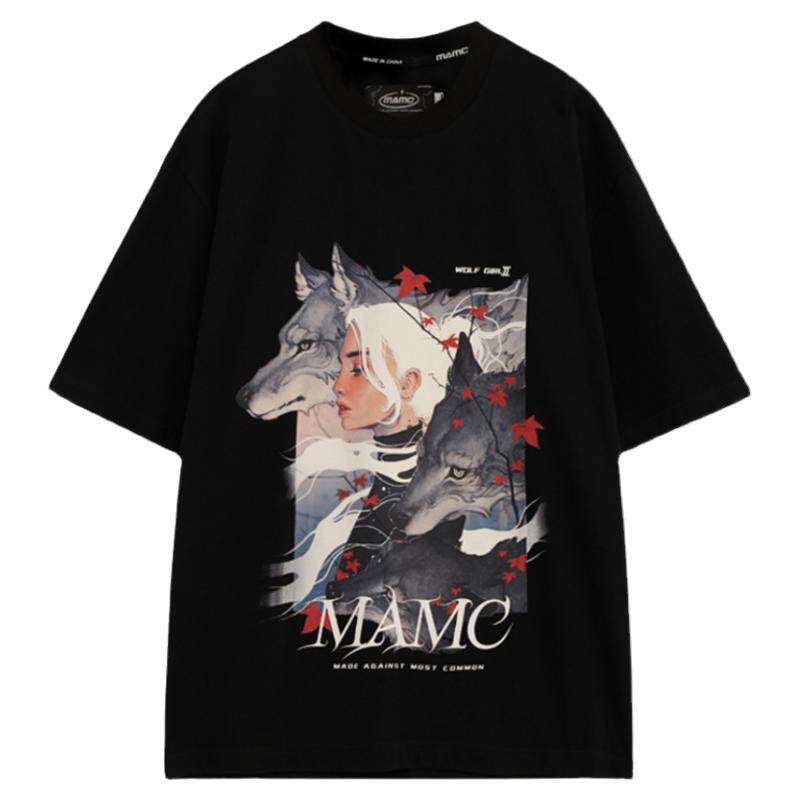 MAMC复古美式纯棉T恤男oversize短袖潮牌情侣黑色上衣宽松T恤女夏