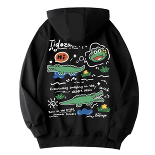 KERWATS可维斯品牌大码男女情侣无性别鳄鱼卡通印花加绒连帽卫衣