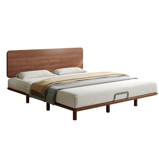 中古风胡桃木悬浮床小户型薄床头1米5实木床主卧可定制1米8双人床