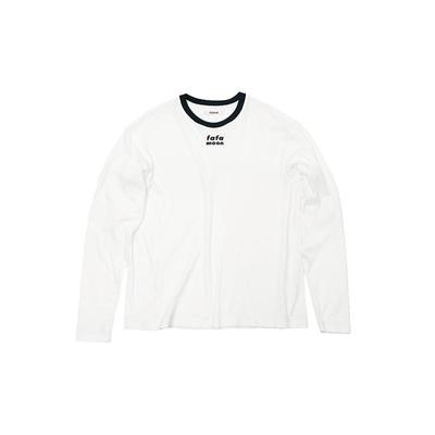 fafamoon设计师品牌 2024冬季新款白色露手肘撞色领T恤长袖宽松女