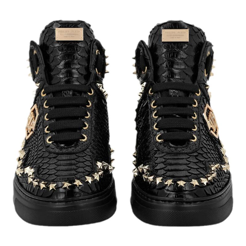 PhilippPlein/菲利普普兰男士蟒蛇皮铆钉中帮运动休闲鞋新款