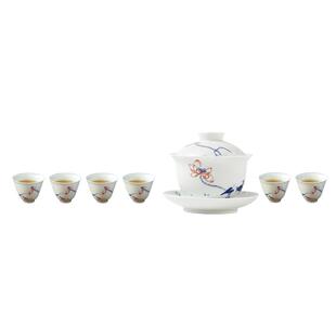 元薪号景德镇陶瓷茶具套组纯手绘荷花功夫套装家用中式盖碗喝茶杯