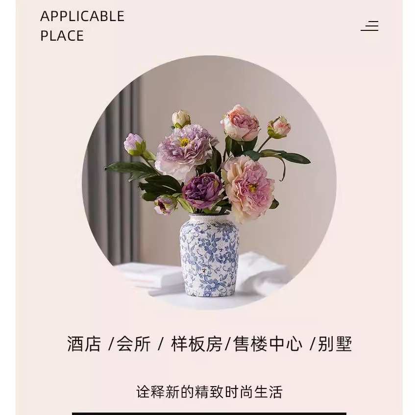 高级感新中式青花瓷花瓶复古陶瓷水养客厅插花摆件家居玄关装饰品