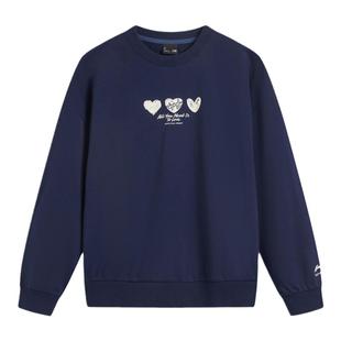 李宁爱心卫衣女春秋新款女装圆领上衣百搭基础款长袖运动服套头衫