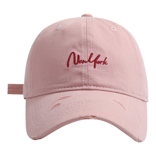 帽子女粉色鸭舌帽大头围宽帽檐大脸显脸小百搭软顶字母刺绣棒球帽
