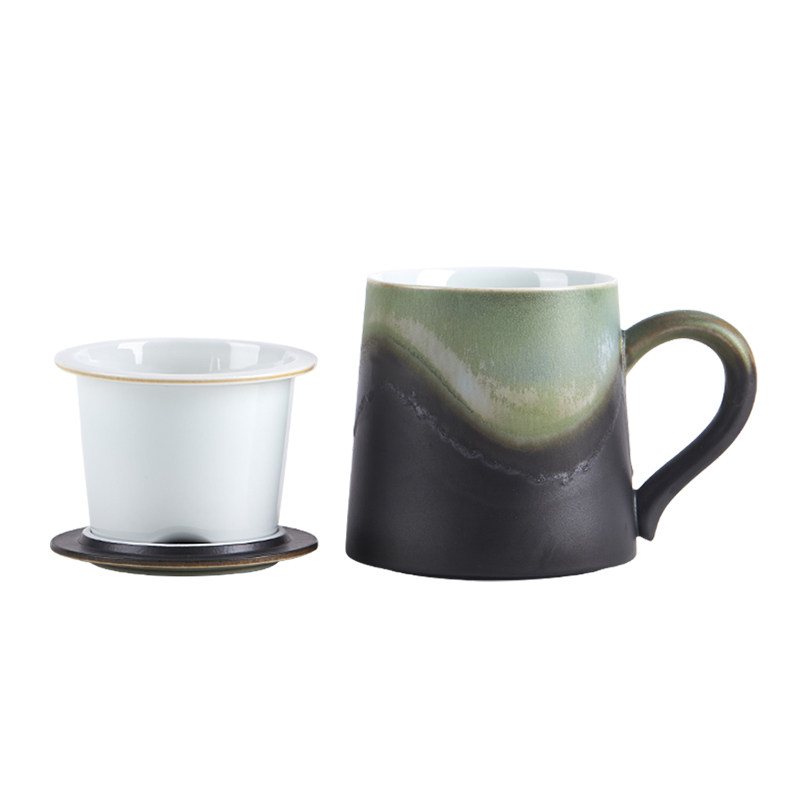 象上色釉陶瓷中式茶水分离马克杯