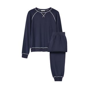 轻运动』桑罗藏青色长袖睡衣套装宽松休闲透气无性别家居服可外穿