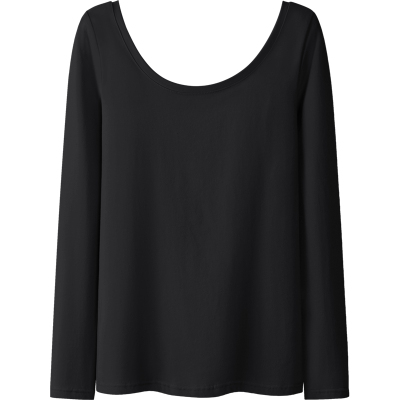 纯棉u领打底衫女春秋内搭大领口露锁骨长袖t恤女低领宽领紧身上衣