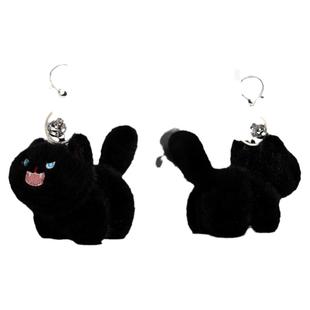 炸毛小猫摇尾巴包包挂件黑色猫猫毛绒公仔钥匙扣礼物背包玩偶挂饰