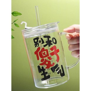 杯子大容量 不要生气杯别和傻子玻璃杯带盖吸管杯水杯夏季 新疆 包邮