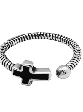 925纯银十字架开口女士戒指尾戒