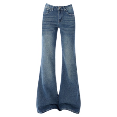 复古蓝不贴腿微喇牛仔裤2026新款