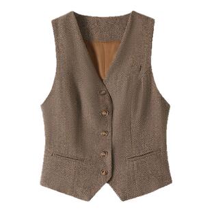 AIMUSA 26春季贵族骑士风毛呢马甲背心女秋季复古英伦风坎肩马夹