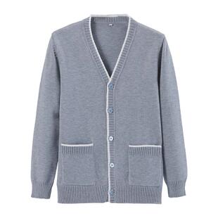 护士毛衣外套开衫不起球女加绒加厚医院护士服外搭针织衫蓝色冬季