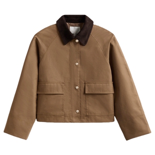 【博主推荐】HM女装外套春慵懒巴恩风工装灯芯绒领短夹克1000030