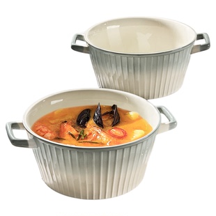 高级感陶瓷双耳汤碗家用2026新款大碗大容量汤面碗8英寸大号汤盆