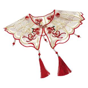 马面裙汉服配饰云肩明制刺绣假领子中国风女童珍珠流苏新中式披肩