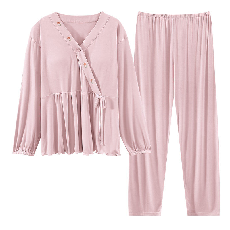 送头巾带胸垫莫代尔月子服夏薄款哺乳睡衣春夏季孕妇家居服可外穿