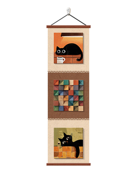 中古风客厅入户玄关装饰画猫咪