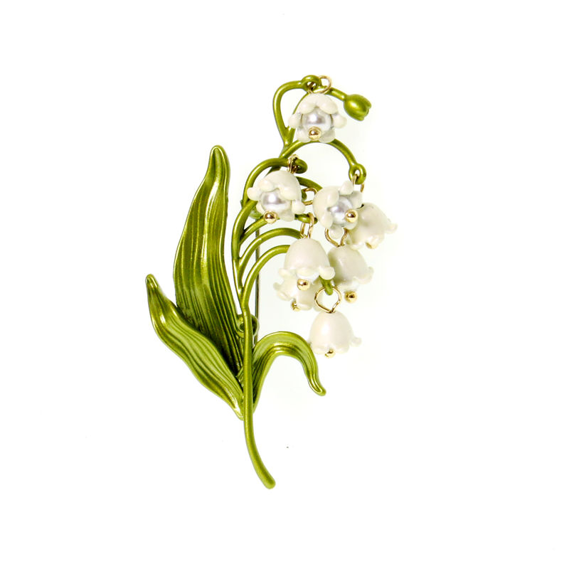 轻奢铃兰花朵胸针绿色植物