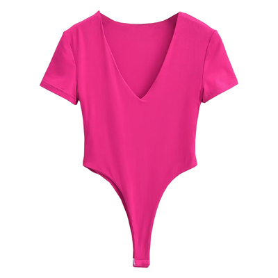 辣妹性感V领短袖连体衣T恤上衣女