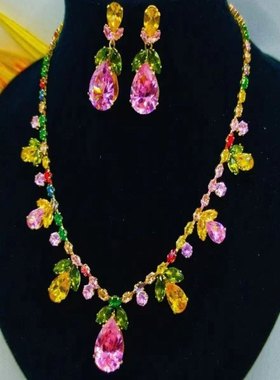 热卖新款新娘饰品水钻项链耳饰套装奢华轻奢大气锆石套装经典款