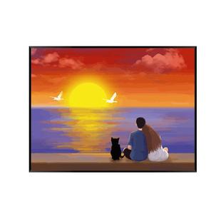 数字油画情侣diy填充填色油彩画风景日出丙烯手工礼物绘画涂色画