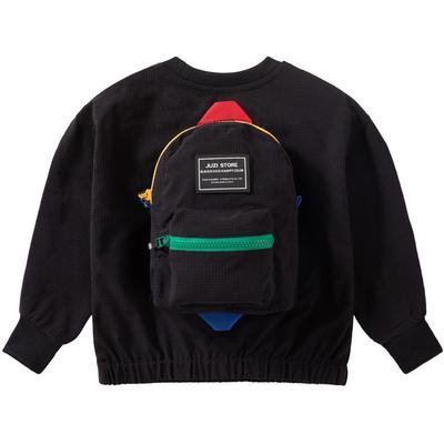 JUZI STORE童装轻薄卫衣涤纶方格书包装饰套头衫男女童1015012