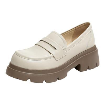 红蜻蜓厚底粗跟乐福鞋