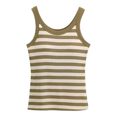 带胸垫瑜伽背心女一体杯条纹无袖上衣普拉提训练长款外穿运动健身