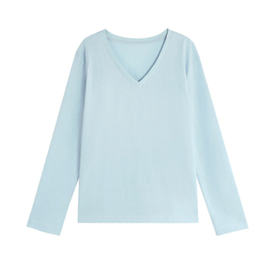 pusumede【现货6折】薄款v领长袖防晒罩衫女慵懒休闲t恤百搭上衣