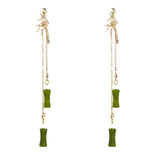 橄榄玉石竹节流苏耳环女耳坠耳线新中式古风耳饰国风耳饰原石耳钉