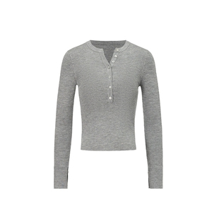 【美丽诺羊毛】FF仿佛女装2025春新款亨利领长袖打底针织T恤上衣