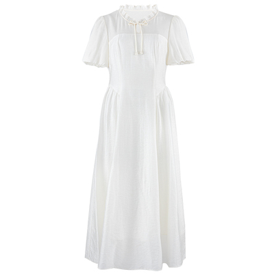 甜美木耳边领泡泡袖连衣裙