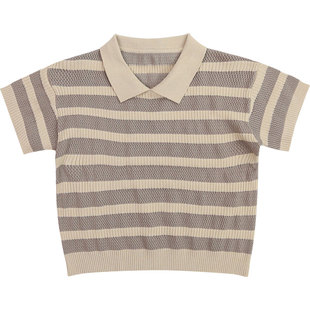 纯一良品童装男童POLO衫2024夏季新品中小童复古条纹针织衫短袖