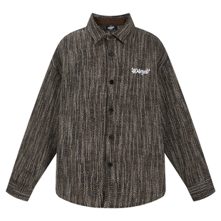 【樊治欣同款】404MOB小香风刺绣混纺条纹长袖衬衫男美式百搭外套