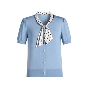 NAERSI娜尔思波点飘带复古高级感撞色针织衫短袖26年春季新款上衣