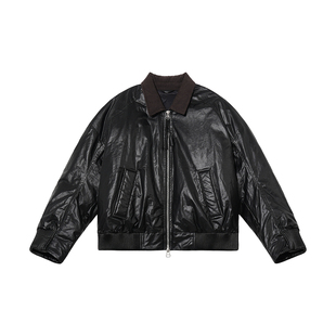 JUPSTUDIO油蜡涂层机车夹克式羽绒服男冬季厚款休闲风防寒服外套