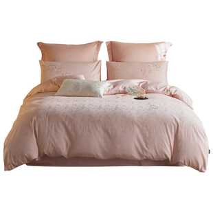 多喜爱全棉纯棉50支提花四件套轻奢粉色结婚新中式国风礼盒装送礼