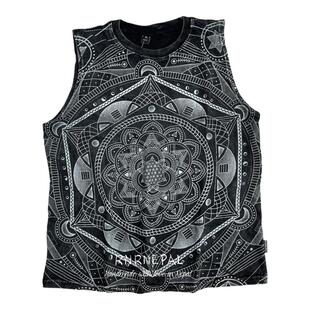 RNRNEPAL手工拓印mandala纯棉无袖T恤 瑜伽冥想背心女坎肩男上衣