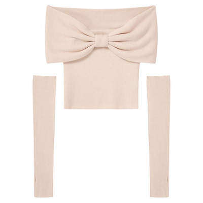 SNIDEL2026春夏新品甜美扭结披肩一字露肩袖套针织衫SWNT261301