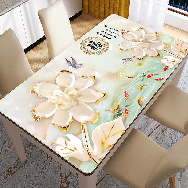 花开富贵软玻璃餐桌垫红垫茶几款长方形桌布免洗防油防水桌面网爆