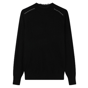 白鹿语花边小立领毛衣冬新款微弹肌理感纯色百搭长袖针织衫女