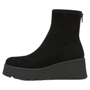 STELLALUNA坡跟靴圆头厚底增高百搭弹力靴短筒袜靴瘦瘦靴SL322127