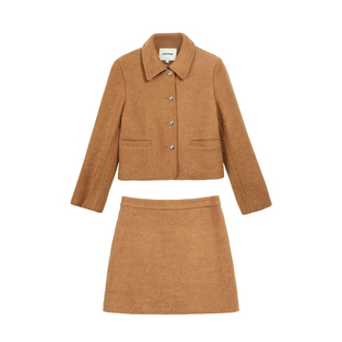 pusumede miu系千金 气质优雅短款毛呢外套女高腰a字半身短裙套装